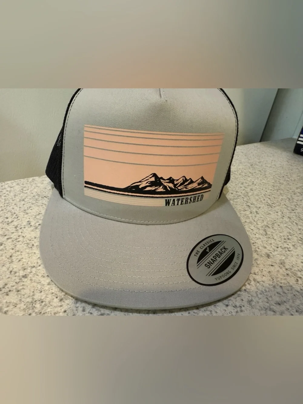 Watershed Trucker Hat in Light Gray and Peach